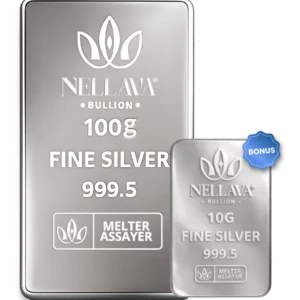 Bundling Nellava Bullion Silver Bar 100g + 10g Silver Bar